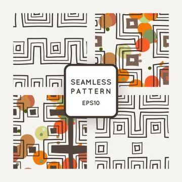 Vector set of seamless geometric patterns of crooked angular bands Stockillustratie