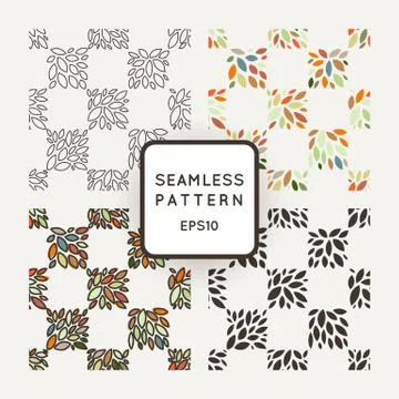 Vector set of seamless geometric patterns of hand-drawn leaves 스톡 일러스트