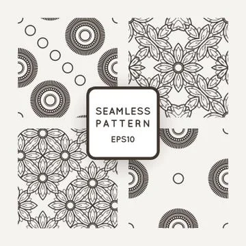 Vector set of seamless geometric patterns of stylized flowers mosaic Stock Illustration