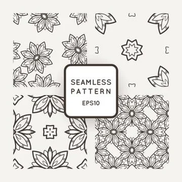 Vector set of seamless geometric patterns of stylized flowers mosaic 스톡 일러스트