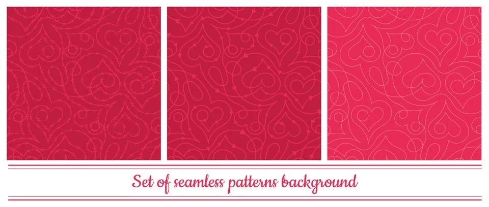 Vector set of seamless heart patterns. Print illustration Stock Illustration