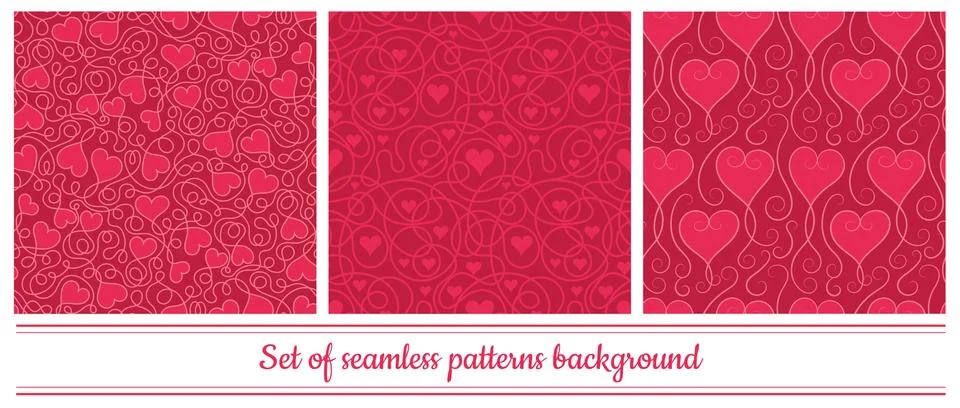 Vector set of seamless heart patterns. Print illustration Stock Illustration