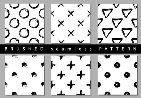 Vector Set seamless pattern with brush stripes and strokes sign. Black color on Illustrazione stock