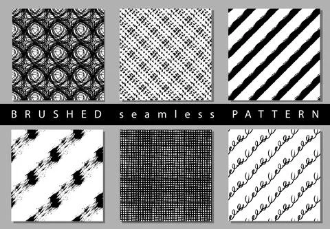 Vector Set seamless pattern with brush stripes and strokes sign. Black color on Illustrazione stock