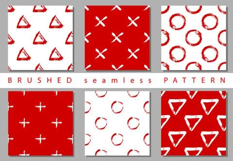 Vector Set seamless pattern with brush stripes and strokes sign. Red color on Stock Illustration