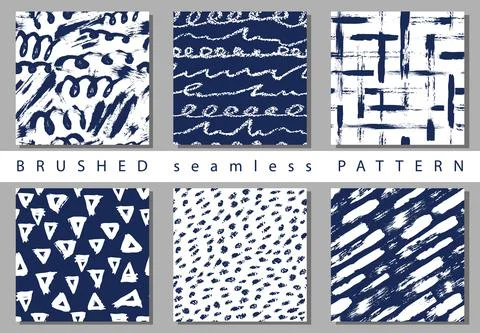 Vector Set seamless pattern with brush stripes and strokes sign. Blue color on Stock Illustration