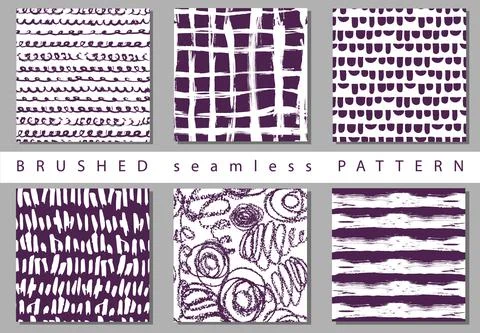 Vector Set seamless pattern with brush stripes and strokes sign. Violet color on Stock Illustration
