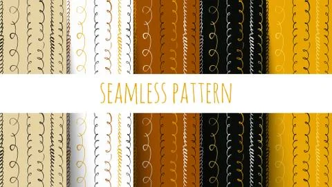 Vector set of seamless pattern. Ink serpentine, strokes, lines. Stock Illustration