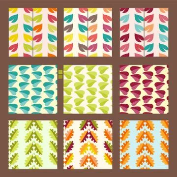 Vector set of seamless pattern with leave Stock Illustration