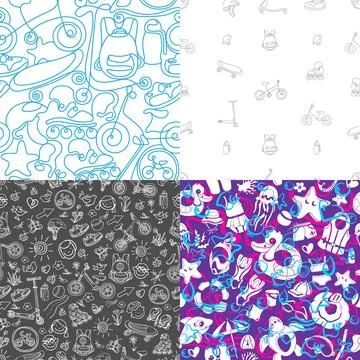 Vector set of seamless pattern. Summer elements for children's sport, swimmin Stock Illustration