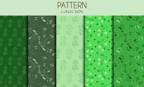 Vector set of seamless patterns and abstract backgrounds with green leaves and Stock Illustration