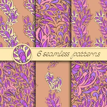Vector set of seamless patterns with floral elements Stock Illustration