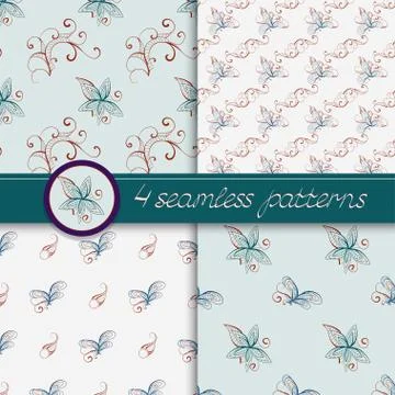 Vector set of seamless patterns with floral elements. Stock Illustration