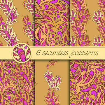 Vector set of seamless patterns with floral elements Stock Illustration
