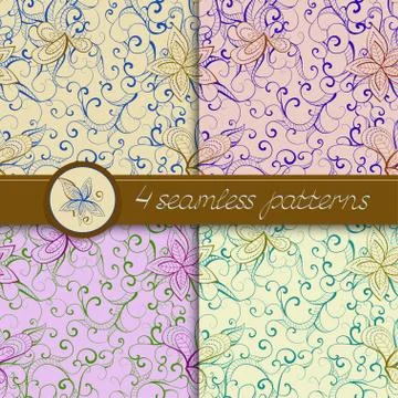 Vector set of seamless patterns with floral elements. Illustrazione stock
