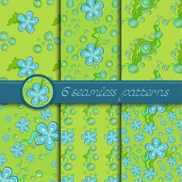 Vector set of seamless patterns with floral elements Stock Illustration