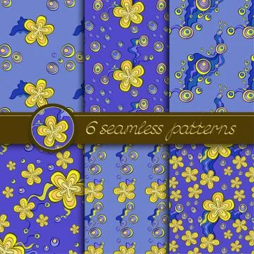 Vector set of seamless patterns with floral elements Stock Illustration