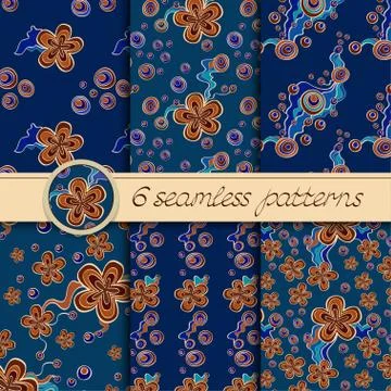 Vector set of seamless patterns with floral elements Stock Illustration