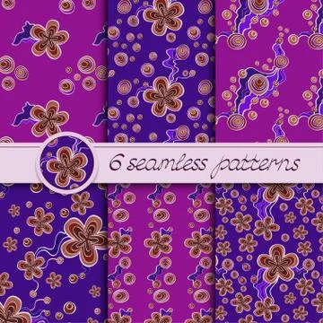 Vector set of seamless patterns with floral elements Stock Illustration