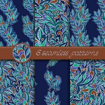Vector set of seamless patterns with floral elements Illustrazione stock