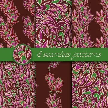 Vector set of seamless patterns with floral elements Stock Illustration