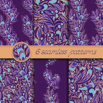 Vector set of seamless patterns with floral elements Stock Illustration