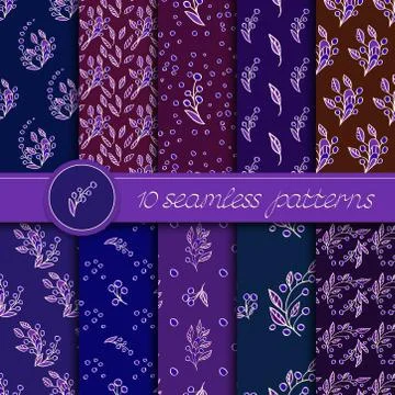 Vector set of seamless patterns with floral elements Stock Illustration