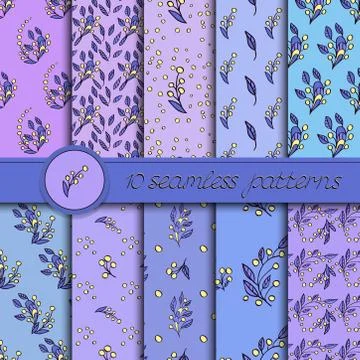 Vector set of seamless patterns with floral elements Stock Illustration