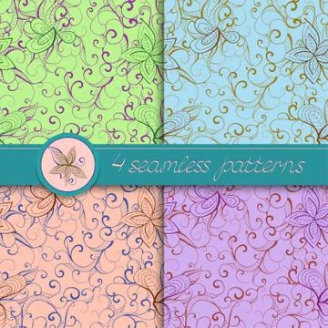 Vector set of seamless patterns with floral elements. Stock Illustration