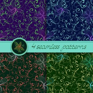 Vector set of seamless patterns with floral elements. Stock Illustration