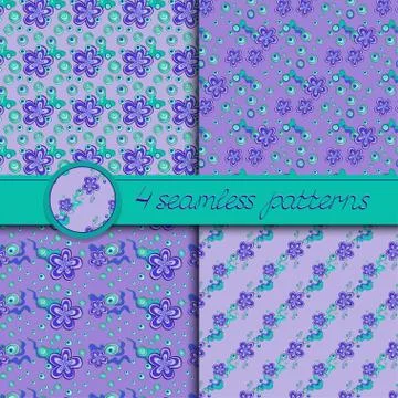Vector set of seamless patterns with floral elements Stock Illustration