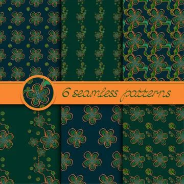 Vector set of seamless patterns with floral elements Stock Illustration