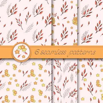 Vector set of seamless patterns with flowers and floral elements. Stock Illustration