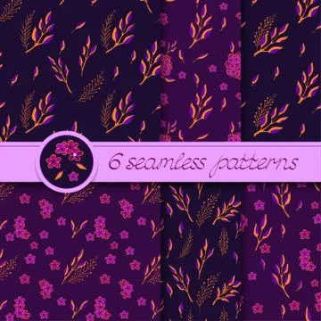 Vector set of seamless patterns with flowers and floral elements. Stockillustratie