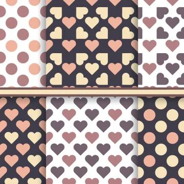 Vector set of seamless patterns made with hearts and dot Stock Illustration
