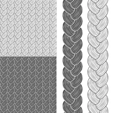 Vector set of seamless patterns with pigtails. Stock Illustration