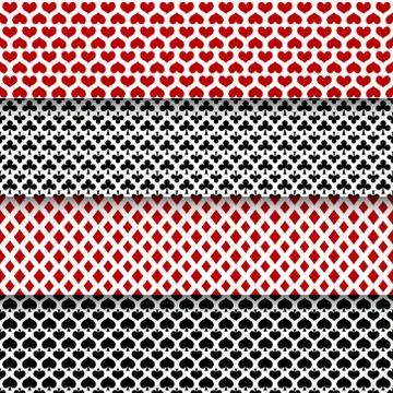 Vector set of seamless patterns with playing cards suits Stock Illustration