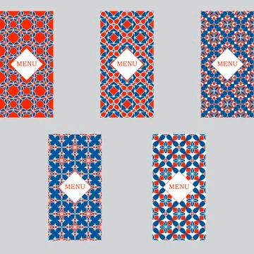 Vector set seamless red-blue design texture menu Vintage ornament or geometric 스톡 일러스트