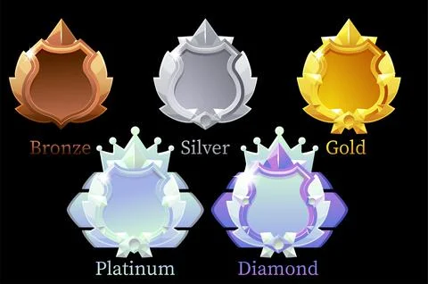 Vector set of shields for achievements in the game. Stock Illustration