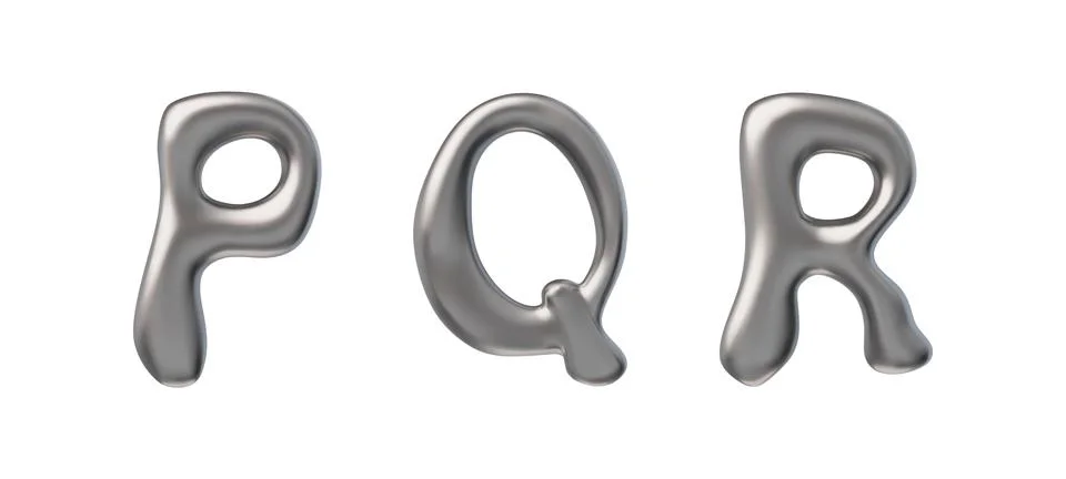 Vector set shiny 3D letters P,Q,R, made in the style of liquid metal Stock Illustration