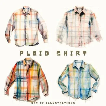 Vector set of shirts with checkered pattern on a white background Illustrazione stock
