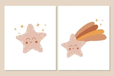Vector set with shooting star and shining star. Stock Illustration