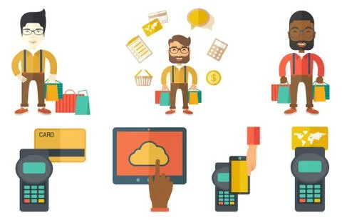 Vector set of shopping people characters Ilustração Stock