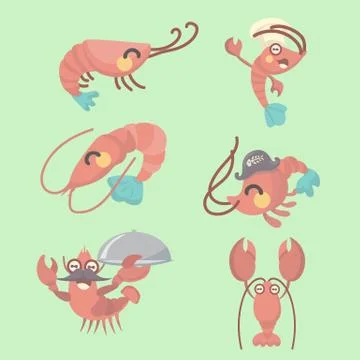 Vector set of shrimp. Stock Illustration
