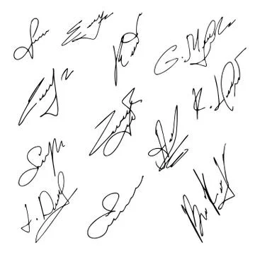Vector set of signatures in hand drawn. Stock Illustration