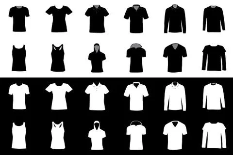 Vector set of silhouettes of clothes, t-shirts Stock Illustration
