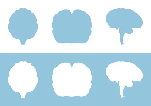 Vector set of silhouettes of the human brain on a white and blue background. Stock Illustration