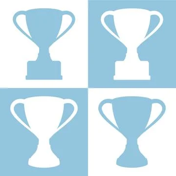 Vector set of silhouettes of trophy cups on white and light blue background. Stock Illustration