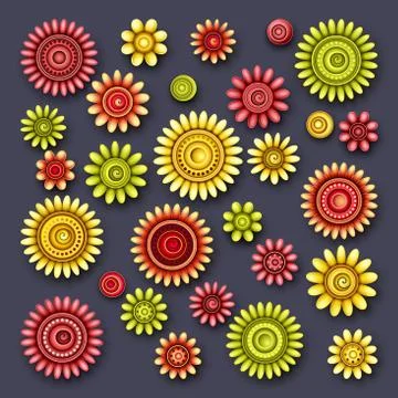 Vector Set of Simple Decorative Flowers Illustrazione stock