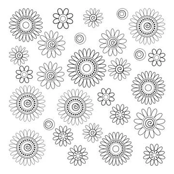 Vector Set of Simple Decorative Flowers Stock Illustration